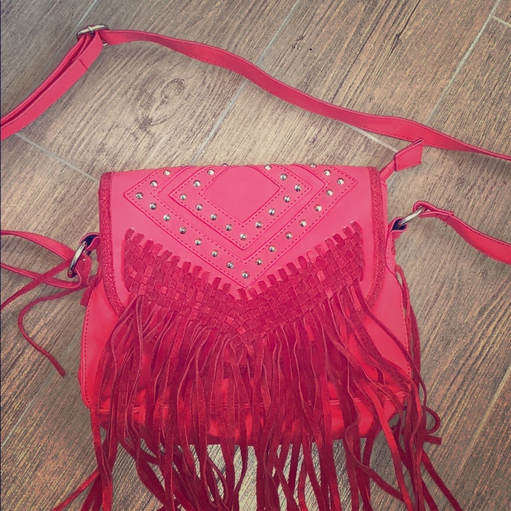 Beautiful red studded fringe crossbody bag!!!